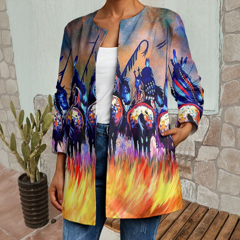 GB-NAT00013 Native American Women Faux Sweater Cardigan