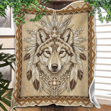 GB-NAT00014v2 Wolf Native American Fleece Blanket