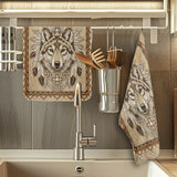 GB-NAT00014v2 Wolf Native American Kitchen Dish Towel Set of 2