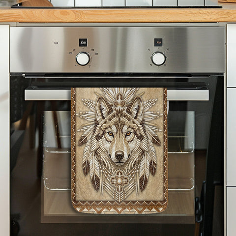 GB-NAT00014v2 Wolf Native American Kitchen Dish Towel Set of 2