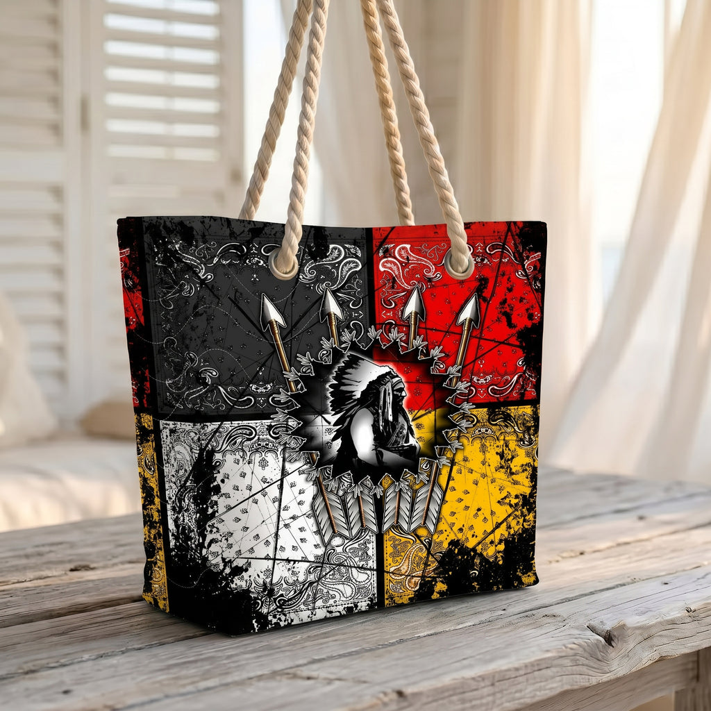 GB-NAT00015 Chief Native American Quilted Beach Bag