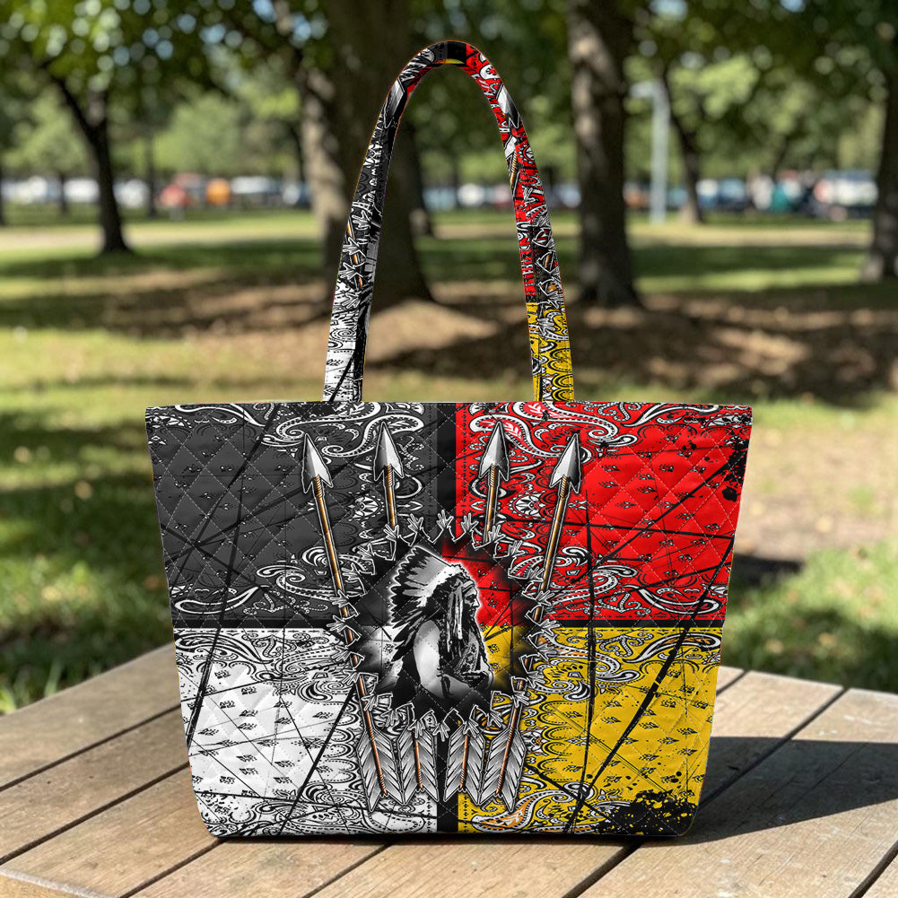 GB-NAT00015 Chief Native American Quilted Shoulder Tote Bag