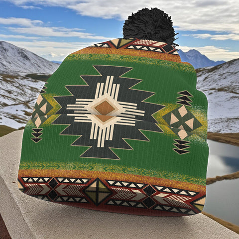 GB-NAT0001 Native American Knitted Hat With Pom-Pom