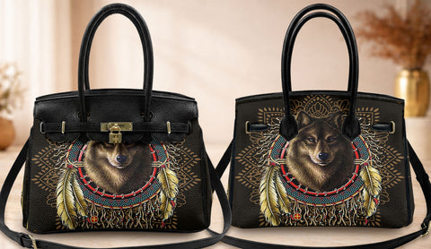 GB-NAT00020-02 Wolf Native American Women Handbag