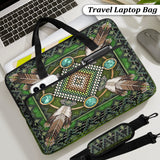GB-NAT00023 Green Feather Native American Quilted Computer Bag