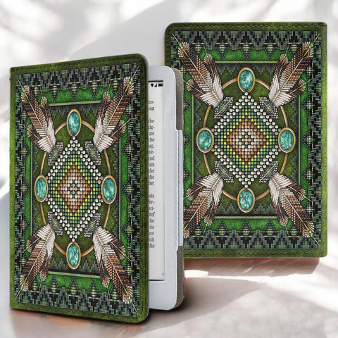 GB-NAT00023 Green Mandala Native American Kindle PU Leather Case