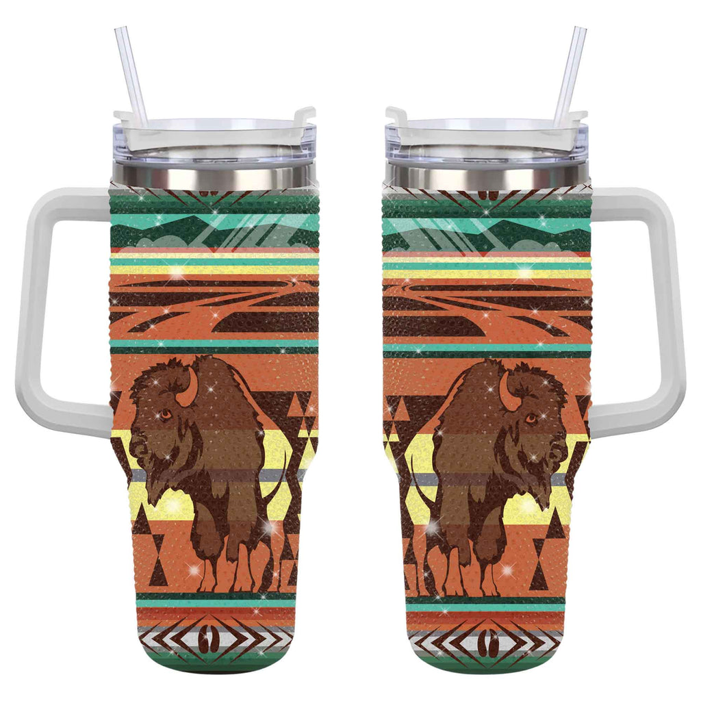 GB-NAT00024 Bison Native American  Rhinestone Diamond 40oz Tumbler