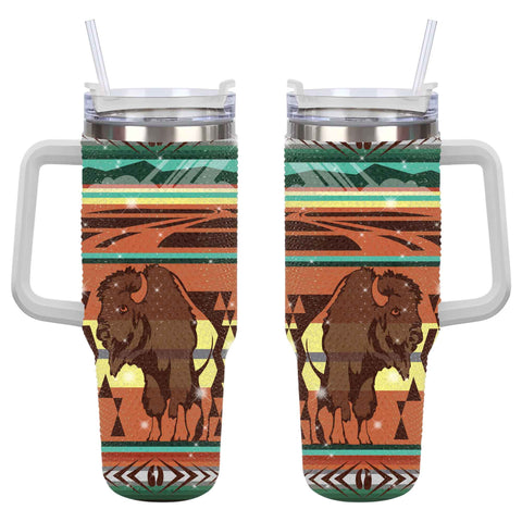 GB-NAT00024 Bison Native American  Rhinestone Diamond 40oz Tumbler