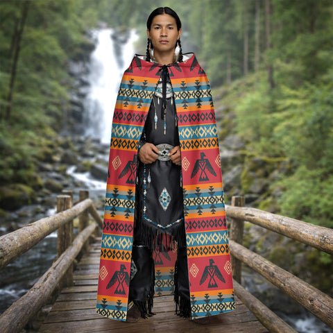 GB-NAT00029 Native American AOP Unisex Hooded Cloak for Kids and Adults