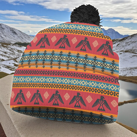 GB-NAT00029 Native American Knitted Hat With Pom-Pom