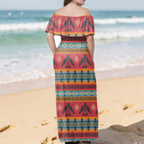 GB-NAT00029 Native American Off Shoulder Ruffle Maxi Dress