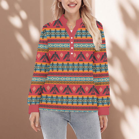 GB-NAT00029 Native American Women Long Sleeve Blouse With Button Closure