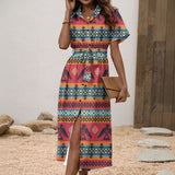 GB-NAT00029 Native American Women Shirt Dress with Waist Tie