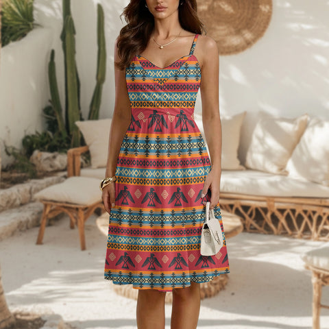 GB-NAT00029 Native American Women Spaghetti Strap Dress