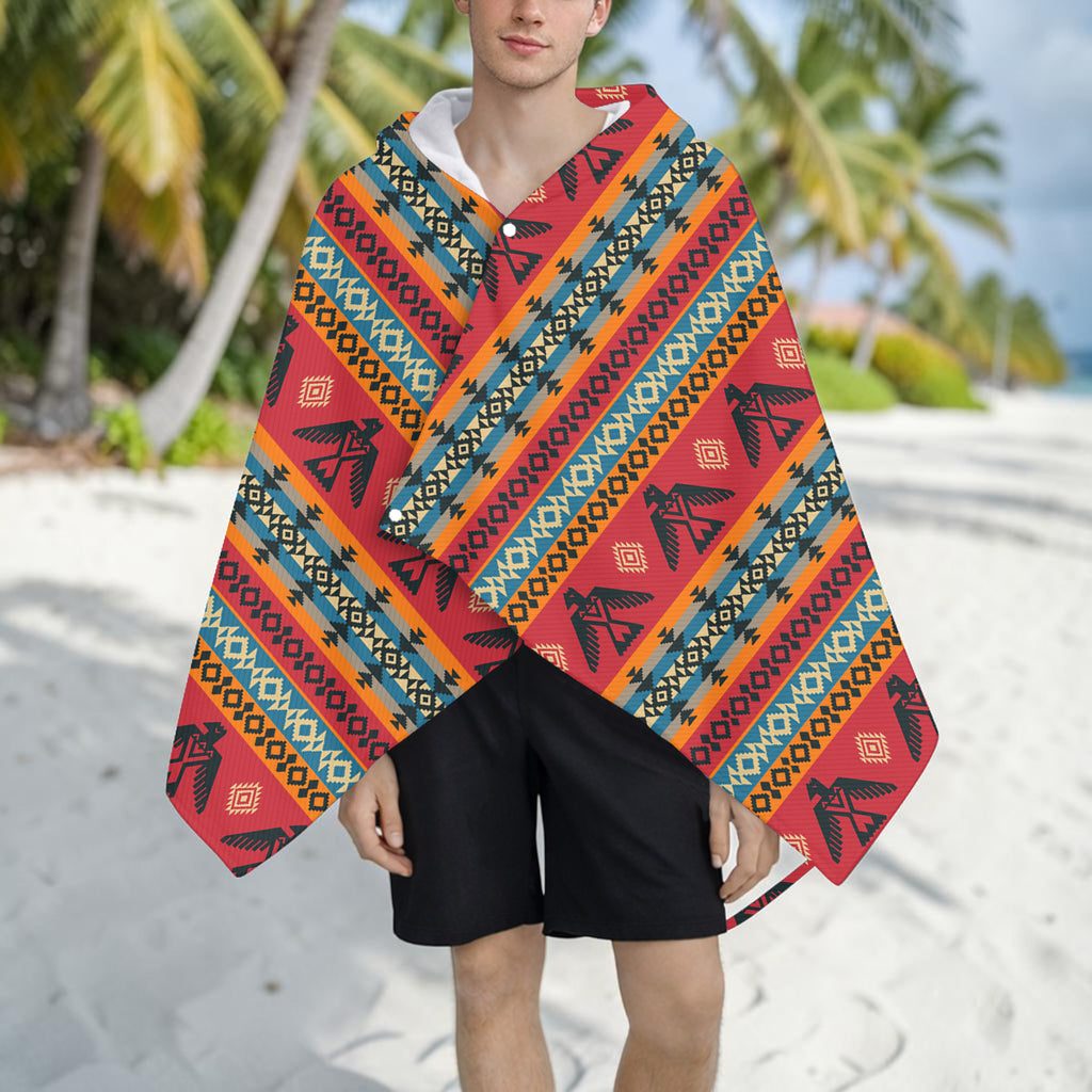 GB-NAT00029 Thunderbird Native American Hooded Towel Poncho