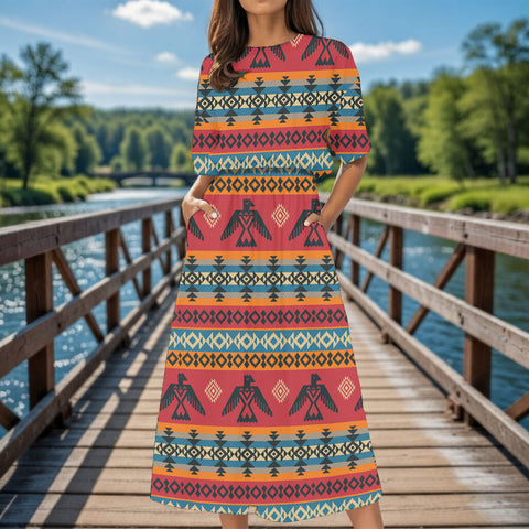 GB-NAT00029 Thunderbird Native American Women's Elastic Waist Dress