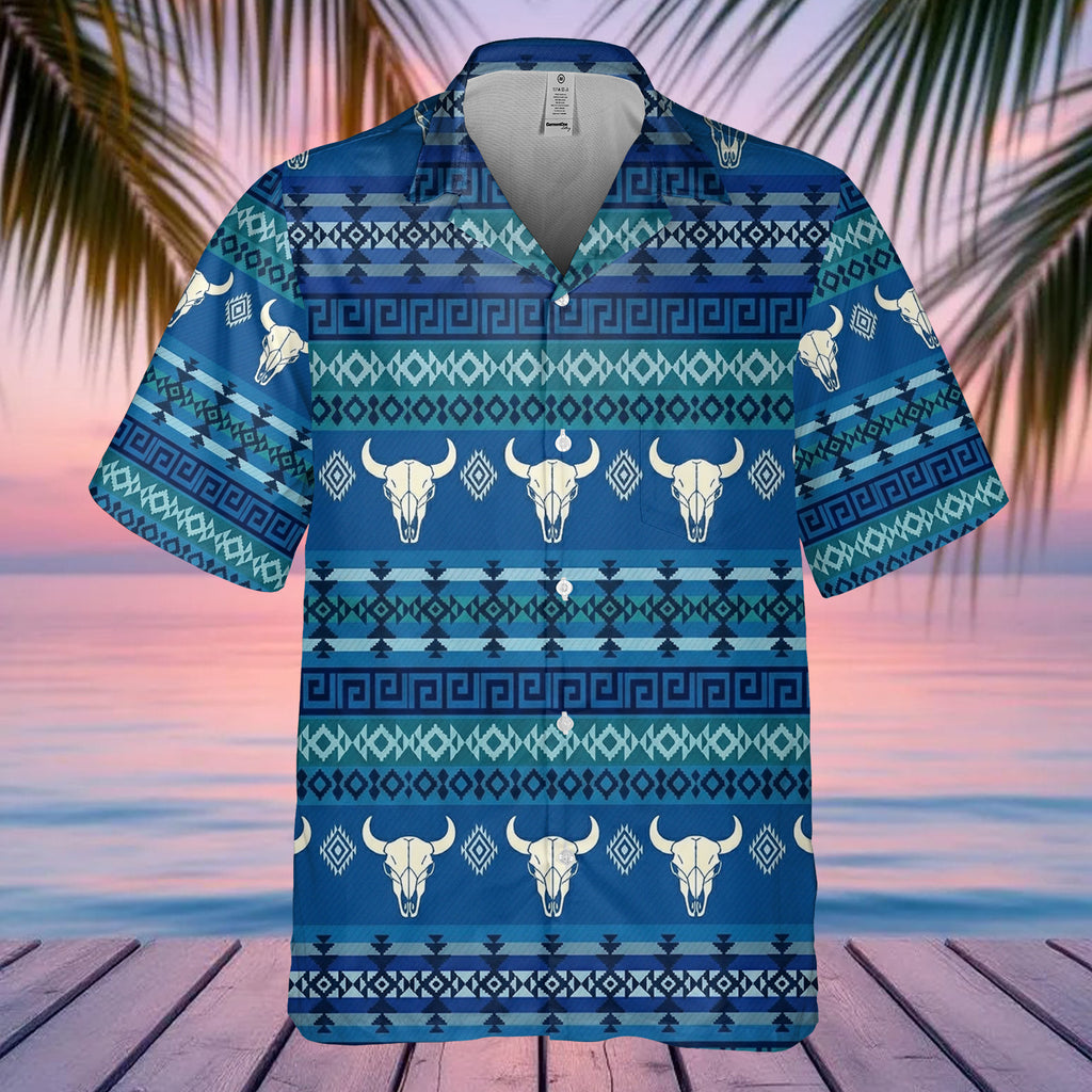 GB-NAT00029v2 Bison Skull Native American Hawaiian Shirt 3D