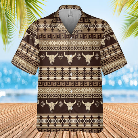 GB-NAT00029v3 Bison Skull Native American Hawaiian Shirt 3D