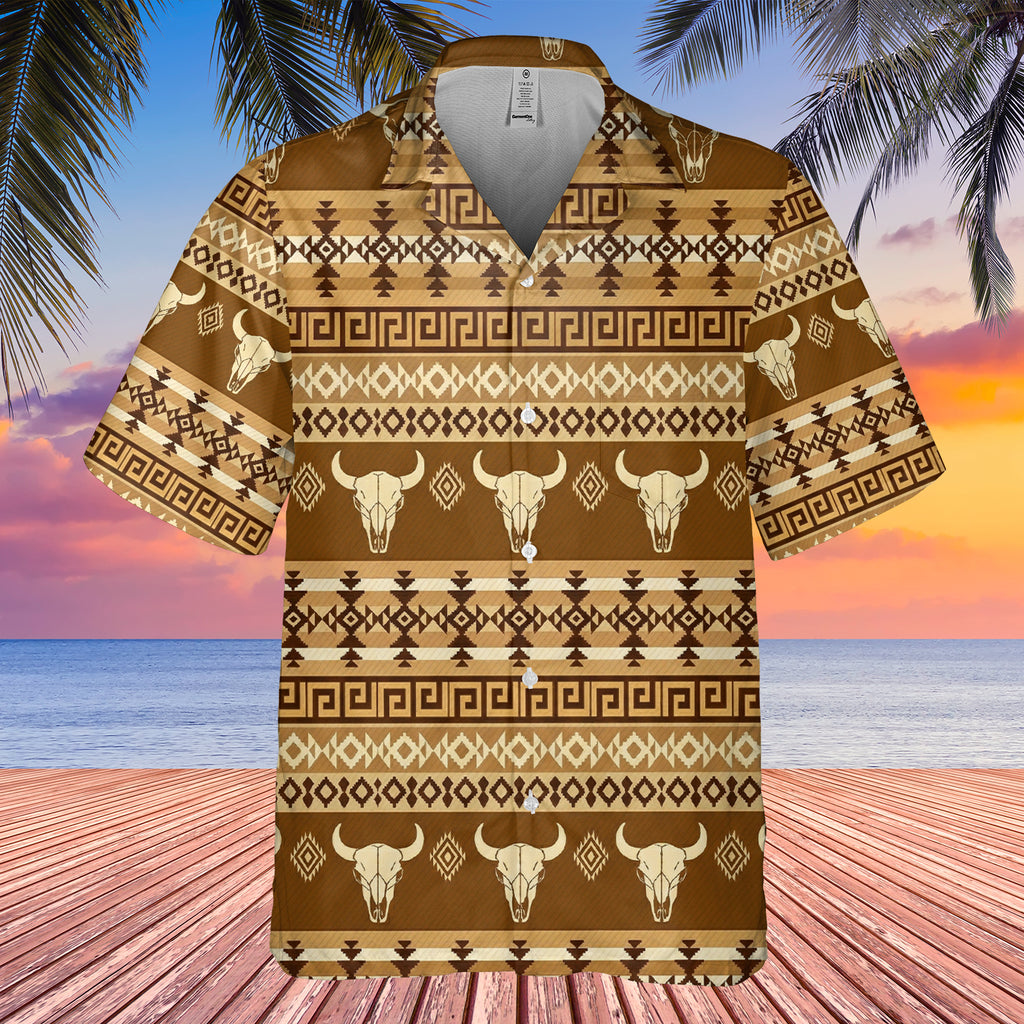 GB-NAT00029v4 Bison Skull Native American Hawaiian Shirt 3D