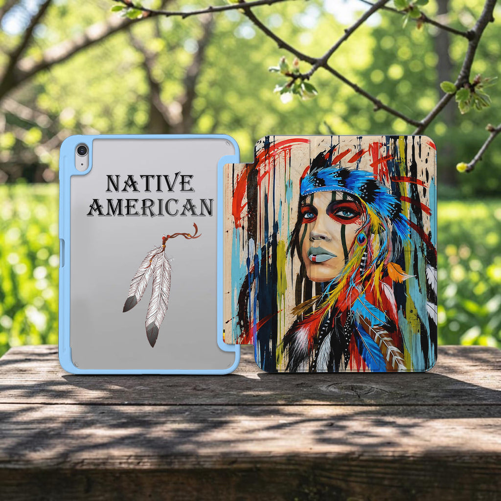 GB-NAT00036 Woman Native American Y-fold Tablet Cases