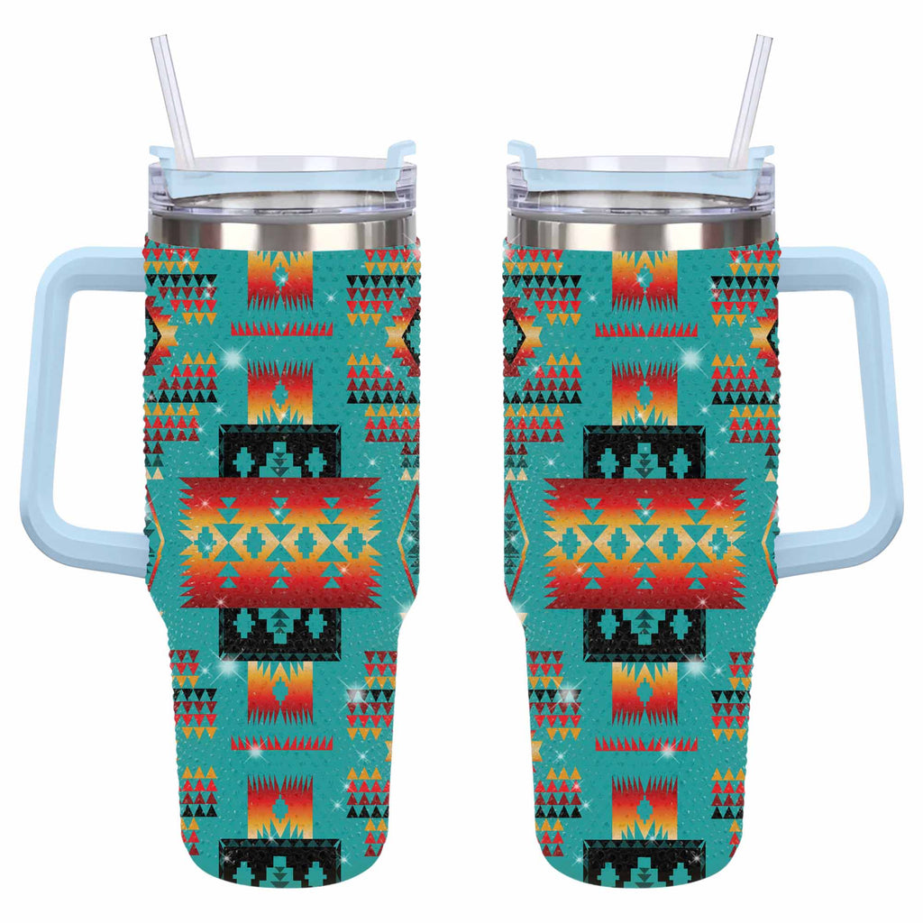 GB-NAT00046-01 Blue Tribes Pattern Rhinestone Diamond 40oz Tumbler