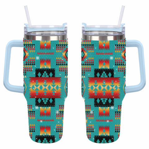 GB-NAT00046-01 Blue Tribes Pattern Rhinestone Diamond 40oz Tumbler