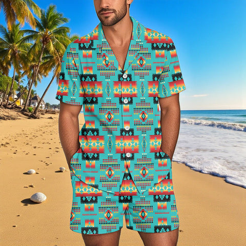 GB-NAT00046-01 Native American Men Short Sleeve Button Pajamas