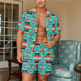 GB-NAT00046-01 Native American Men Short Sleeve Button Pajamas