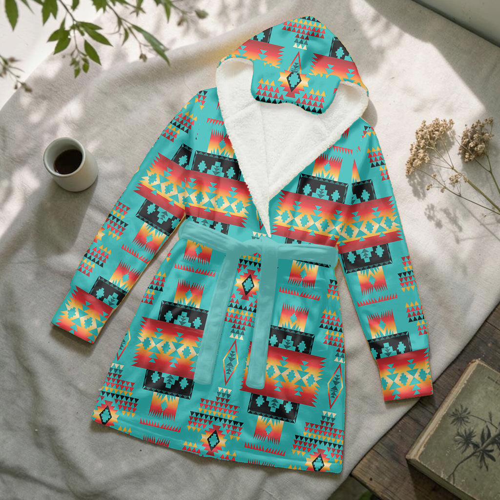 GB-NAT00046-01 Native American Unisex Flannel Hooded Robe With Eye Mask