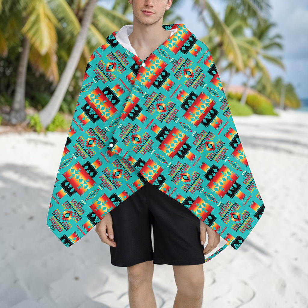 GB-NAT00046-01 Pattern Native American Hooded Towel Poncho