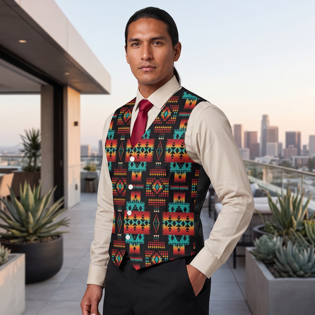 GB-NAT00046-02 Native American Suit Vest Jacket Print One Side Front