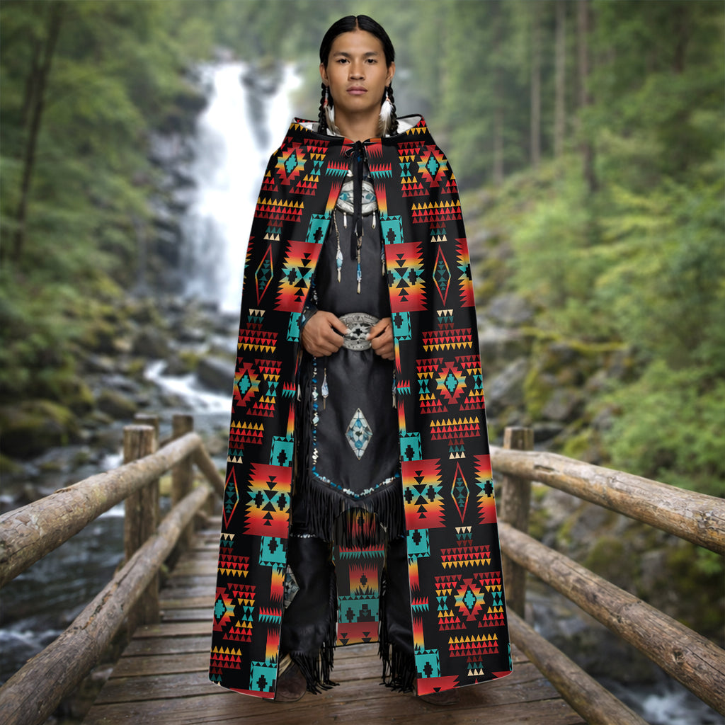 GB-NAT00046-02 Native American AOP Unisex Hooded Cloak for Kids and Adults
