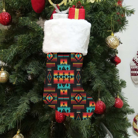 GB-NAT00046-02 Native American Single Christmas Sock With Plush Cuff