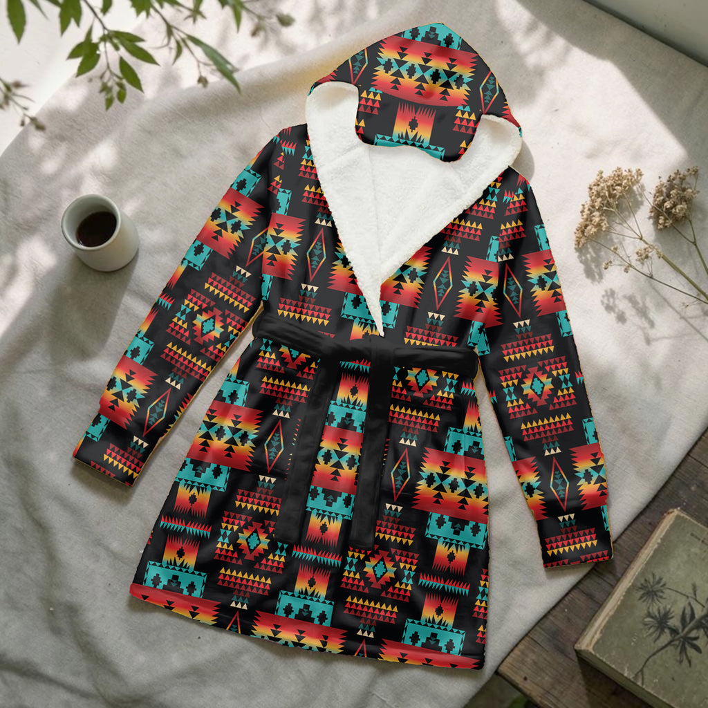 GB-NAT00046-02 Native American Unisex Flannel Hooded Robe With Eye Mask