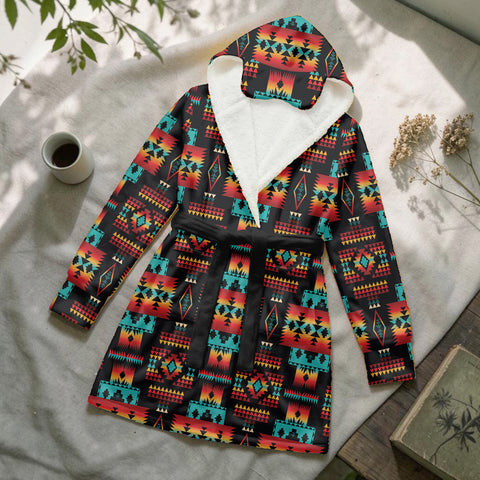 GB-NAT00046-02 Native American Unisex Flannel Hooded Robe With Eye Mask
