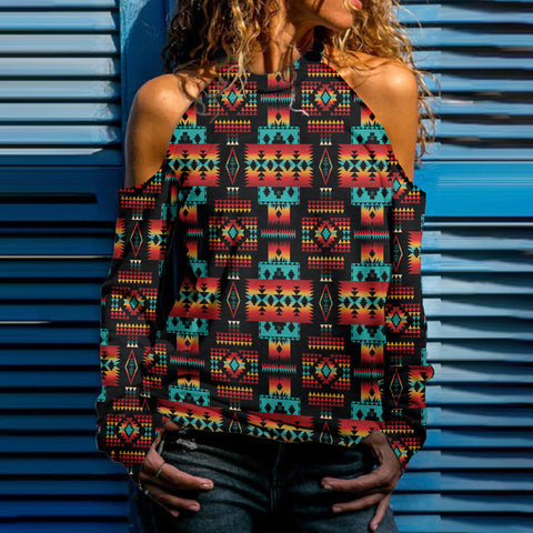 GB-NAT00046-02 Native American Women Cold Shoulder Sweatshirt