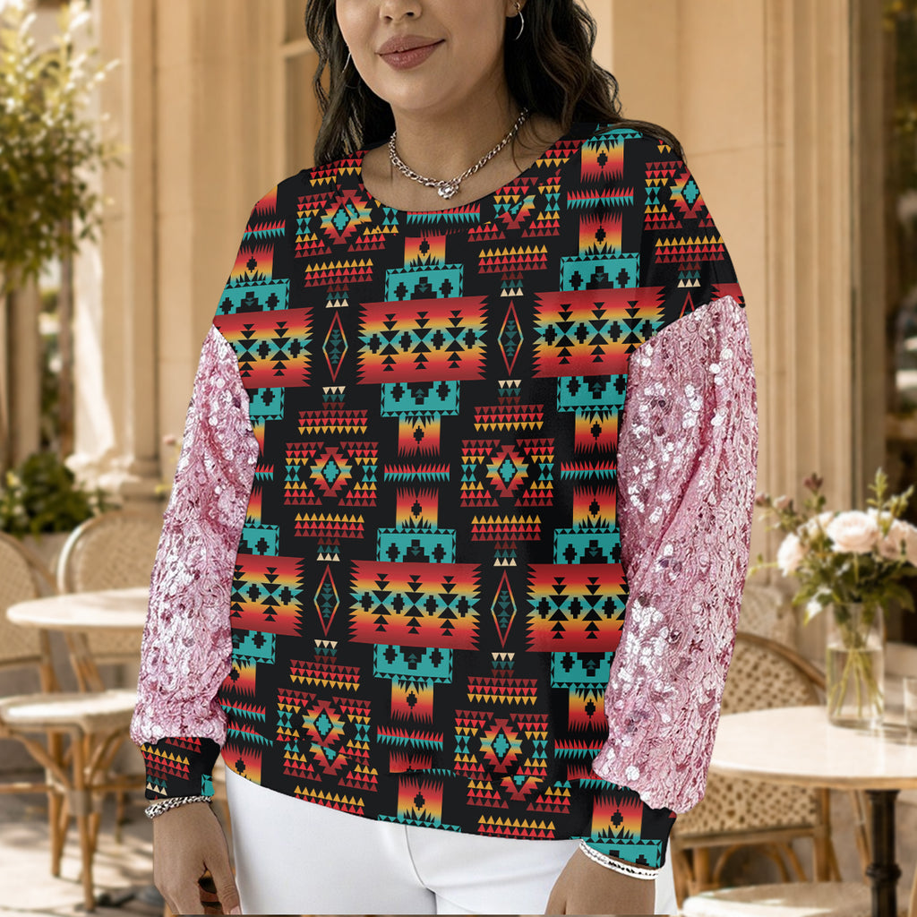 GB-NAT00046-02 Native American Women Sequin Sleeve Sweatshirt