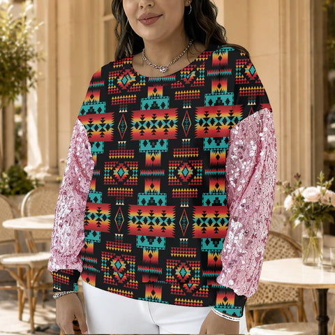 GB-NAT00046-02 Native American Women Sequin Sleeve Sweatshirt