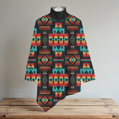 GB-NAT00046-02 Native American Women Turtleneck Asymmetrical Hem Tunic