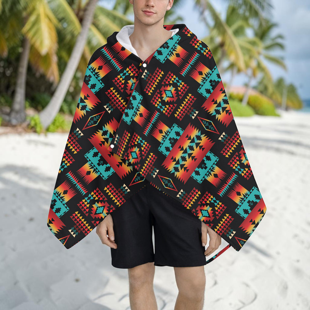 GB-NAT00046-02 Pattern Native American Hooded Towel Poncho