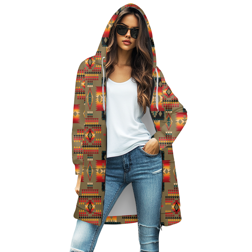 GB-NAT00046-04 Pattern Native Native Women's Mid-Length Hooded Sweatshirt Cardigan