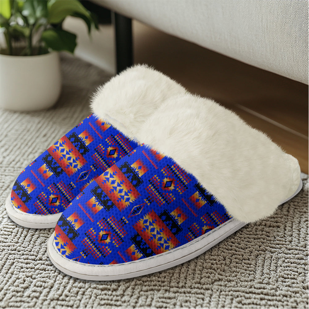 GB-NAT00046-06 Dark Blue Native American Slippers With Fur Edges