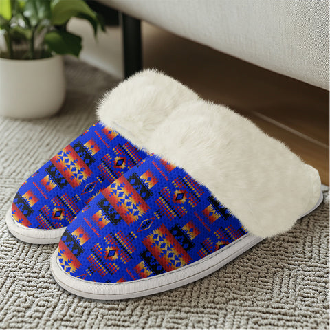 GB-NAT00046-06 Dark Blue Native American Slippers With Fur Edges