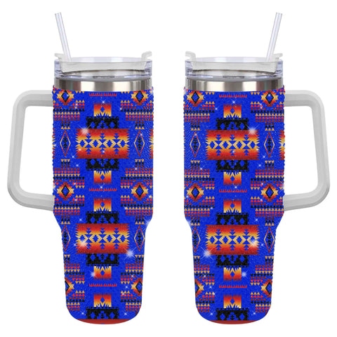 GB-NAT00046-06 Blue Tribes Pattern Rhinestone Diamond 40oz Tumbler