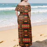 GB-NAT00046-08 Native American Off Shoulder Ruffle Maxi Dress