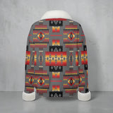 GB-NAT00046-11 Native American Faux Knit V-Neck Sweater Top with Fur Trim