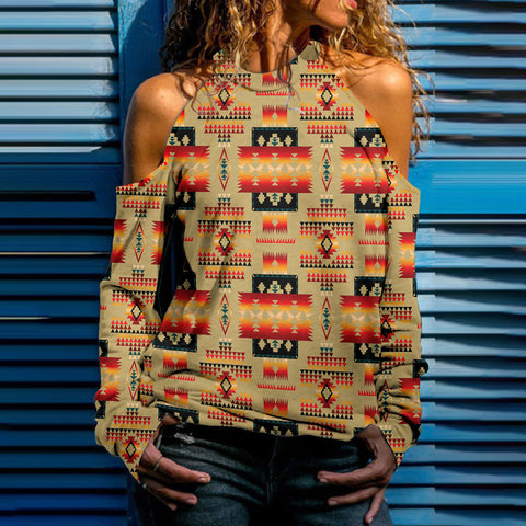 GB-NAT00046-15 Native American Women Cold Shoulder Sweatshirt