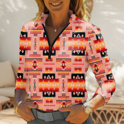 GB-NAT00046-16 Native American Women Quarter-Zip Long Sleeve Top