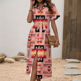 GB-NAT00046-16 Native American Women Shirt Dress with Waist Tie