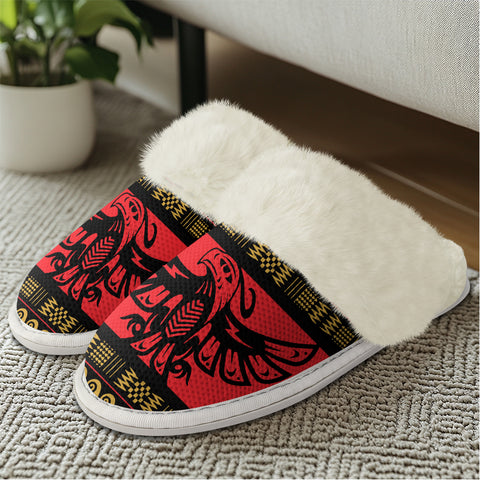 GB-NAT00048 Red Phoenix  Native American Slippers With Fur Edges